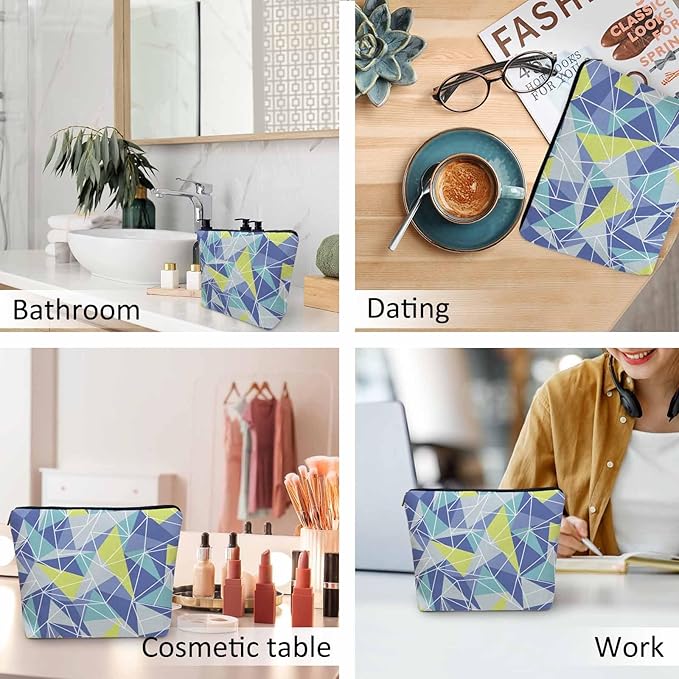 Kalygon Woman Makeup Bag Triangle, Geometric Stripe Triangle Makeup Bags Travel Cosmetic Bags Toiletry Makeup Organizer Pencil Pouch Make Up Cosmetic Bag For Owners Lady Birthday Gifts