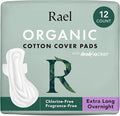 Rael Organic Cotton Cover Sanitary Pads for Women (XL Overnight, 12 Ct)