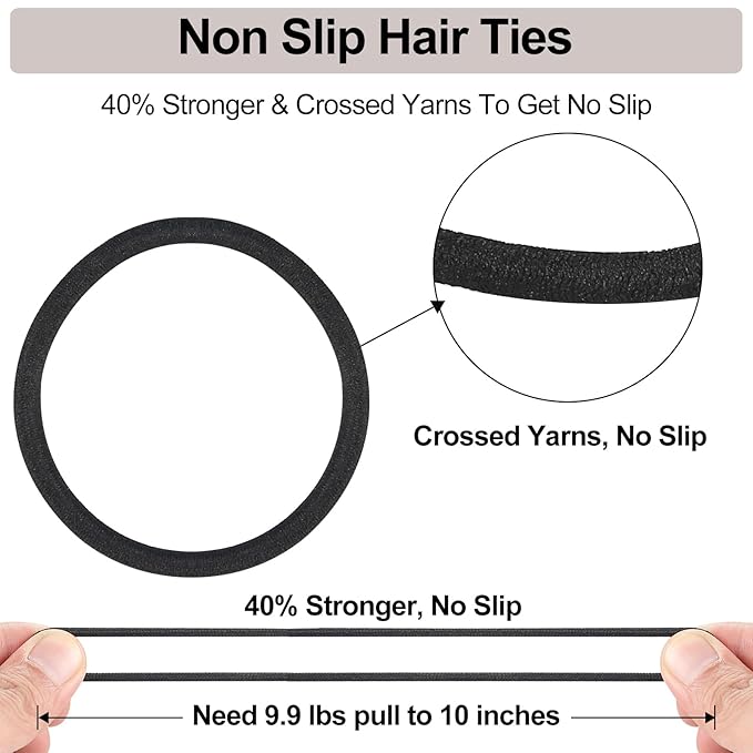 ADRIONE Black Hair Ties for Women, Girls, Kids & Men 280 Bulk Pack, 4MM Ponytail Holders Hair Elastic Bands for Thick, Medium, Thin, Fine, Short Hair Rubber Bands Non Slip & No Damage Hair Accessories