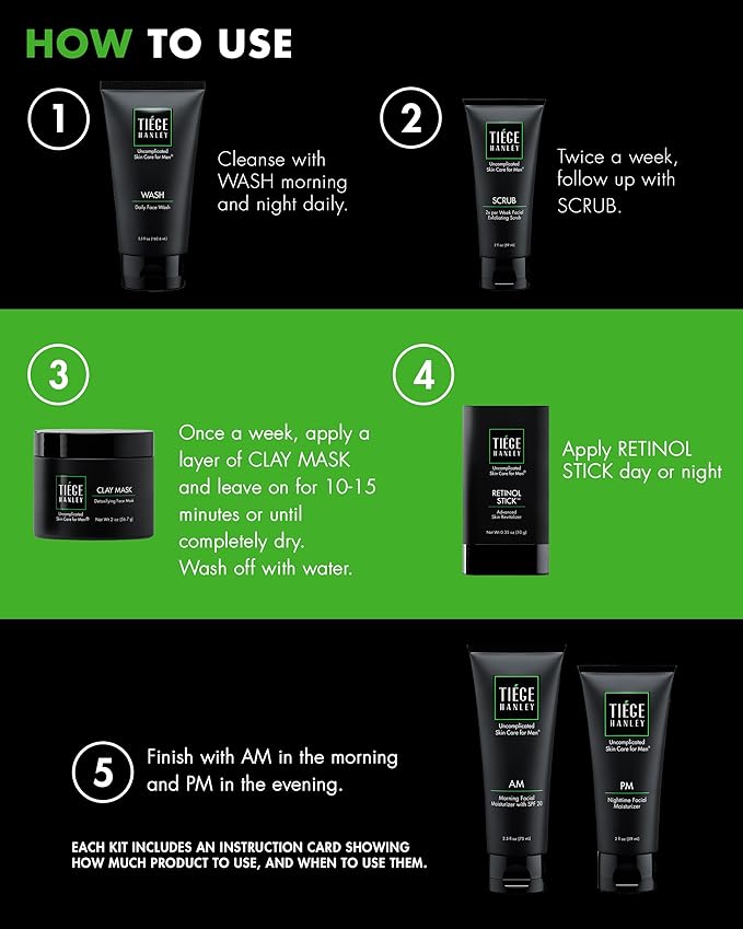 Tiege Hanley Anti-Aging Men's Skin Care Set, 90-Day, 6 Piece Kit
