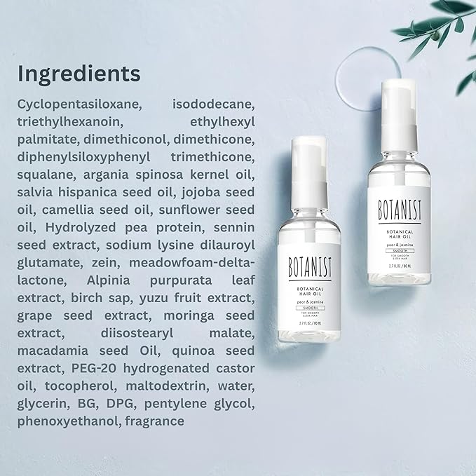 Botanist Hydrating Hair Oil Spray for Frizzy Hair, Natural Hair Oil Mist for Women & Men with Jojoba Oil, Organic Extract& Squalane, Scalp Oil Treatment Made in Japan SMOOTH 2.7Fl Oz PEAR & JASMINE