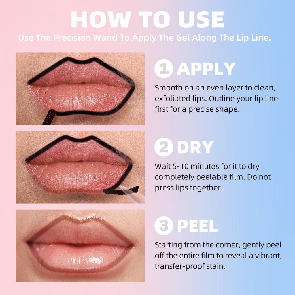 KIMUSE Peel Off Lip Stain Trio, 3 Colors Waterproof Matte Lip Tint Liner