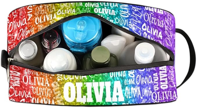 Personalized Name Toiletry Large Cosmetic Bag Red Green Purple Sequins