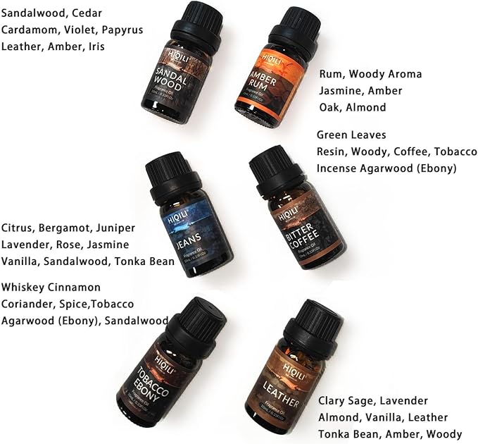 HIQILI Men's Fragrance Essential Oils Trial Set for DIY Crafts & Diffuser