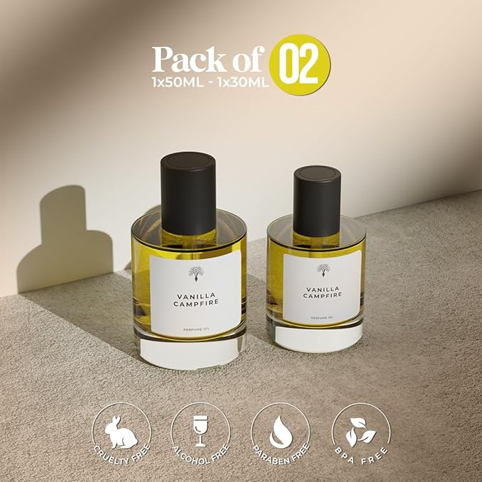 Eternal perfume oils Vanilla Campfire Perfume for men Alcohol Free Perfumes for women Long Lasting Eau De Parfum 1.69 FL Oz with 1 FL Oz Concentrated perfume Organic (Pack of 2)