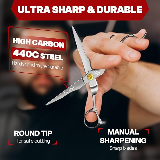 Fcoget Professional Hair Cutting Scissors, High-End Japanese 440C Stainless Steel Hair Cutting Shears with Sharp Edge Blades, 6.8 inch Hair Scissors, Right Hand Scissors for Salon, Home, Pet