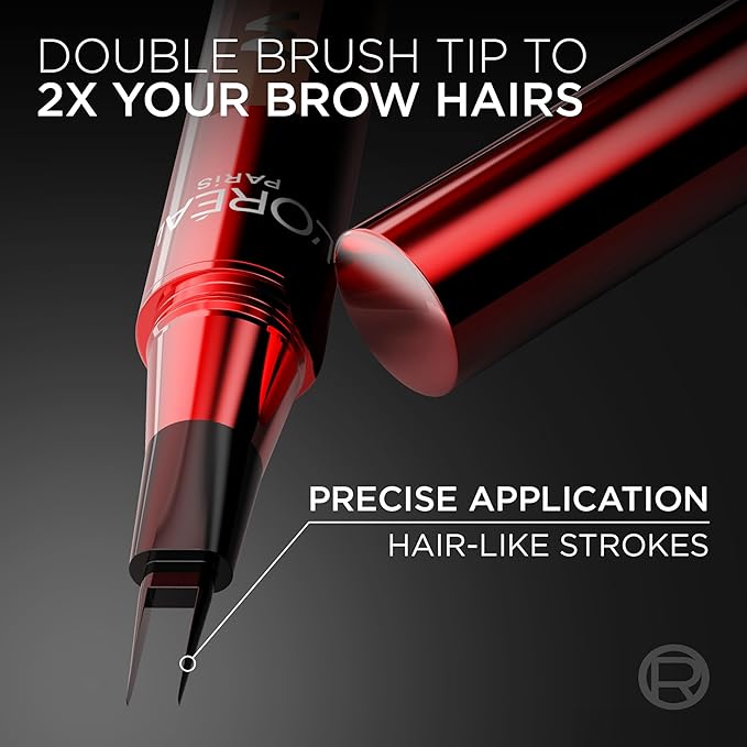L'Oreal Paris Faux Brow, Hair-Like, Filling Eyebrow Pen with Double-Brush Tip, Fast & Precise Eyebrow Makeup, Brunette, 0.03 Fl Oz