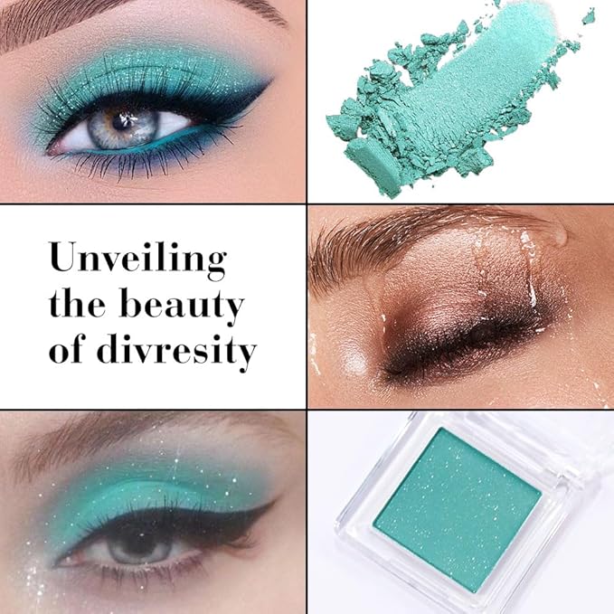 FeiCuiYun Shimmer Single Eye Shadow Palette Makeup, Mint Green Shimmer Monochrome Eyeshadow Halloween Birthday Party Wear For Green Blue Eye, Pigmented Waterproof Sombras Para Ojos