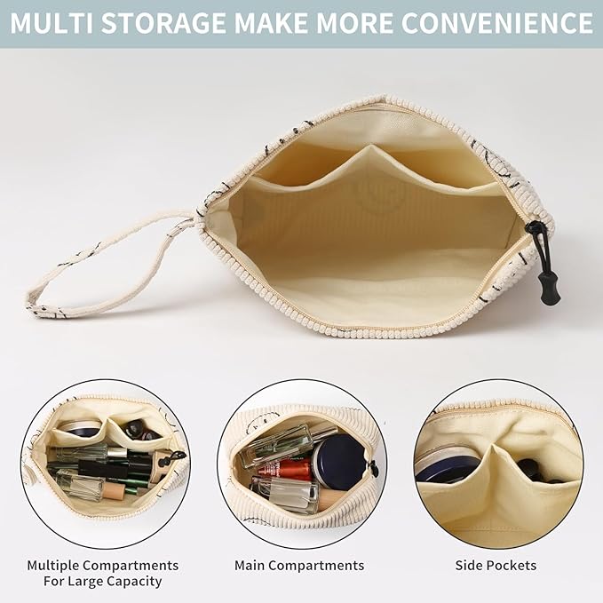 ZOEMTIU Makeup bag set small Cosmetic bag for women purse Corduroy Organizer with interior Pockets Pencil zipper Pouch travel Toiletry Bag with handle(Multi-Plants)