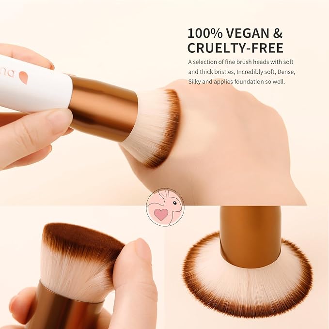 DUcare Large Flat Top Kabuki Foundation Brush 3pcs- Premium Makeup Brush for Liquid, Cream, and Powder - Buffing, Blending, and Face