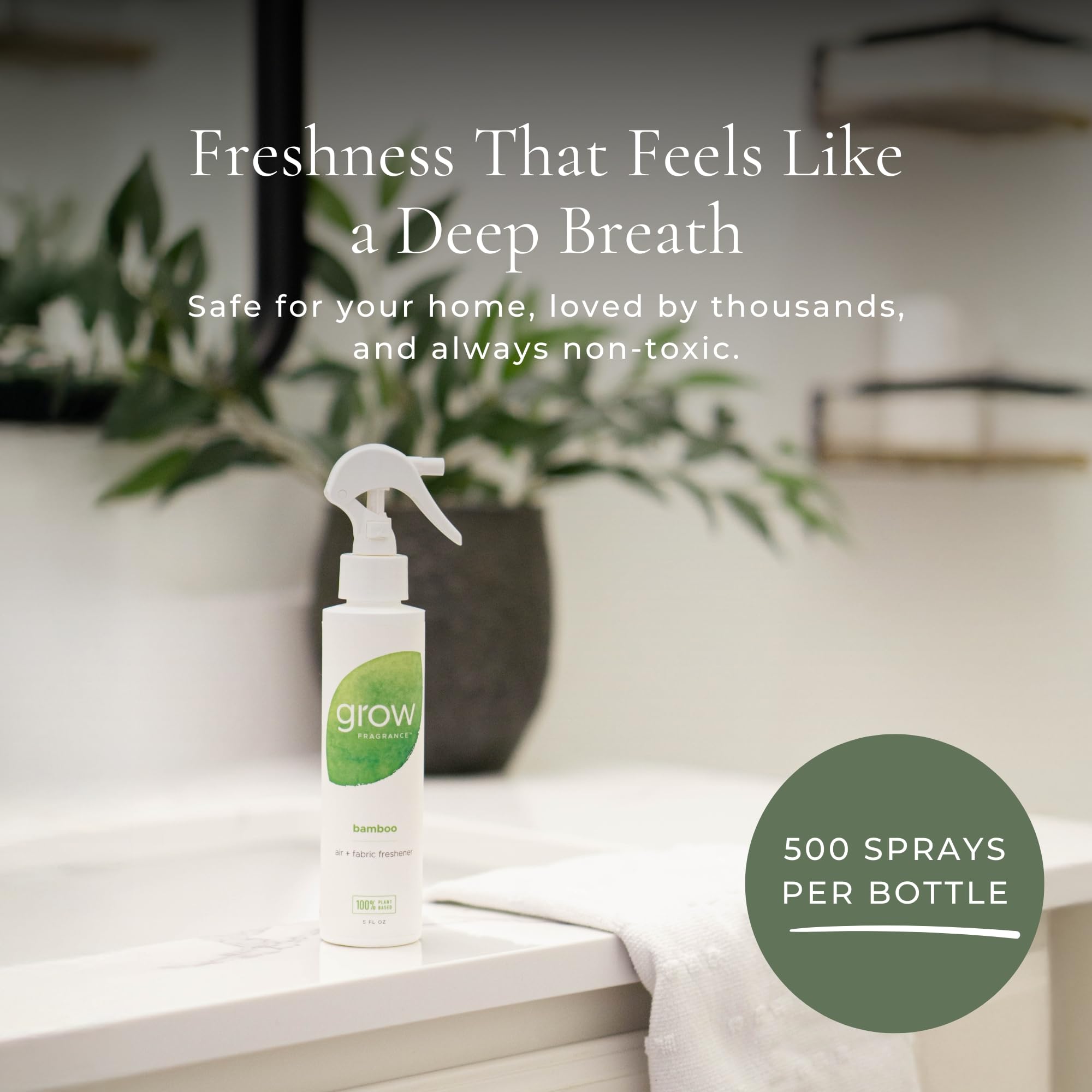 Grow Fragrance Scented Fabric and Room Air Freshener Spray - Certified Non-Toxic, 100% Plant-Based Essential Oils - 5 oz (Bamboo 2-Pack)