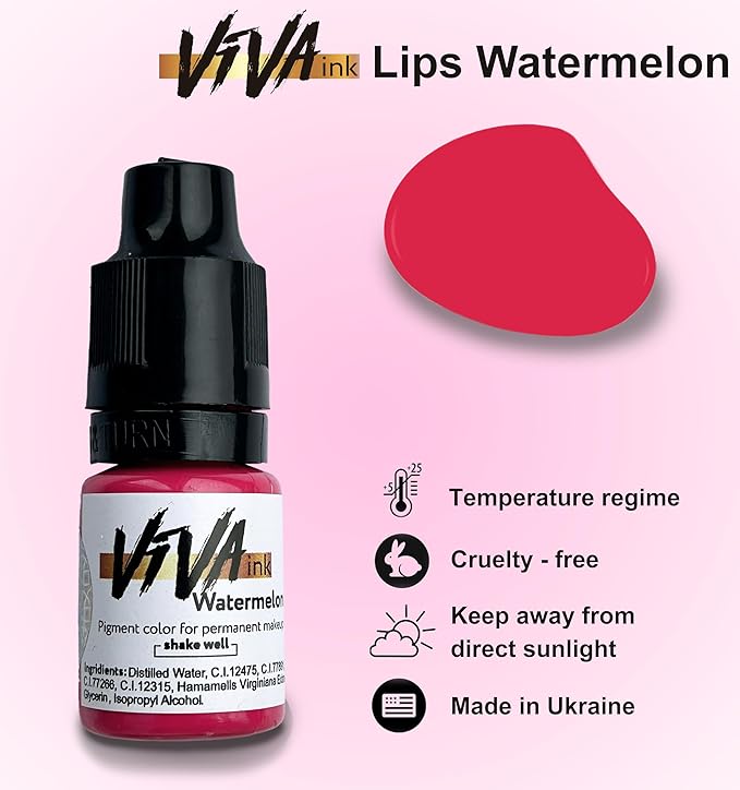 VIVA INK Lip Pigment – Watermelon – Permanent Lip Makeup – Microblading Ink for Durable and Colorful Lips – Long Lasting Color Lip Cosmetics (0.2 oz)