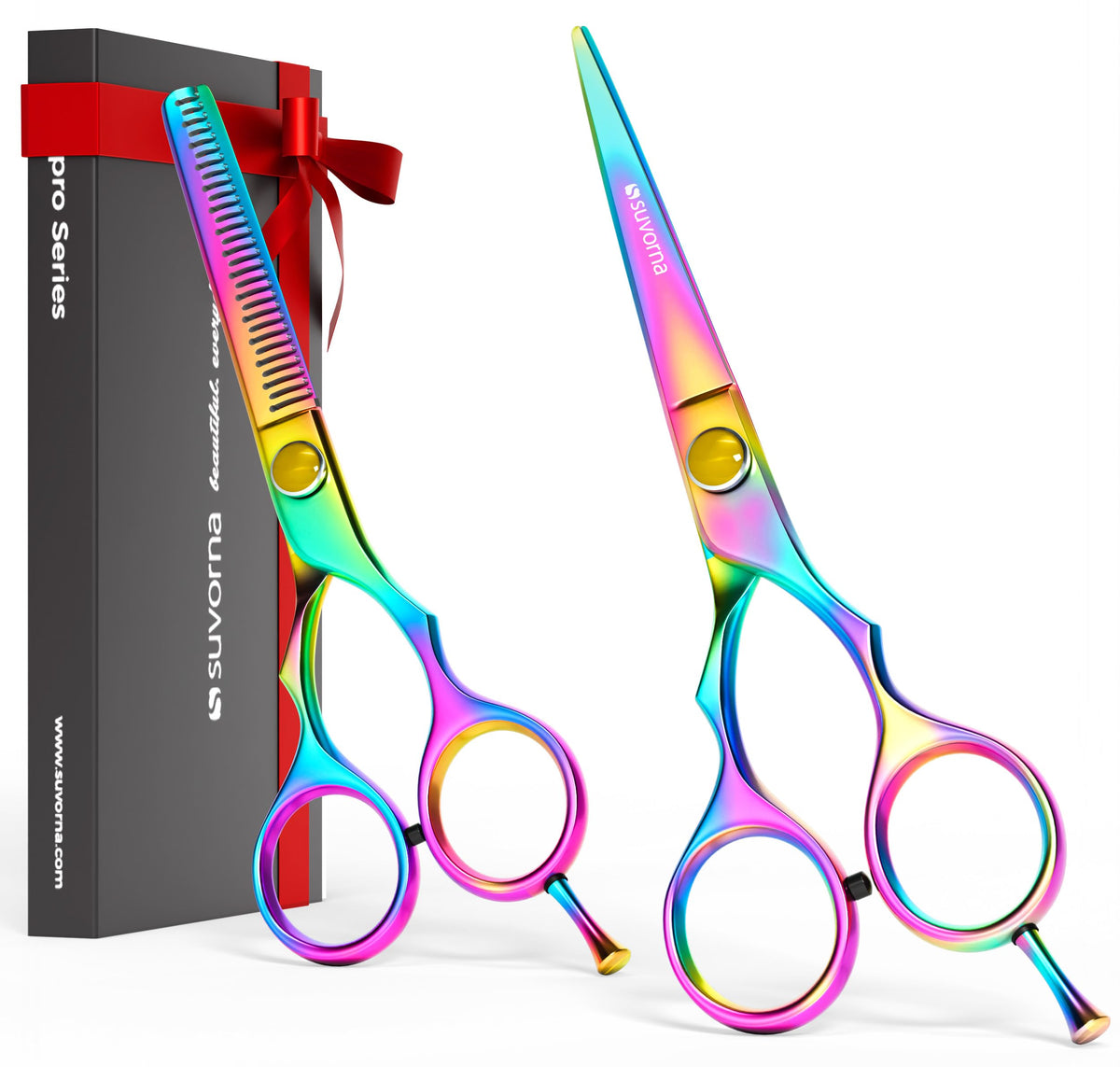 Suvorna 5.5" Professional Hair Cutting Scissors & Thinning Scissors Set - Barber Scissors, Hair Shears for Hair Cutting, Hair Scissors Professional, Texturizing Scissors - 420C Stainless Steel (2 Pcs)
