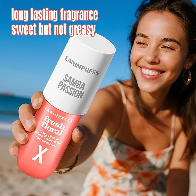 LANIMPRESS 3 FL OZ Hair and Body Fragrance Mist, Eau De Parfum for Women,Fruity Floral Perfume No.10, Juicy Flower Scent– With Notes of Juicy Pear,Pink Violet,White Cedarwood,Travel Size Body Spray