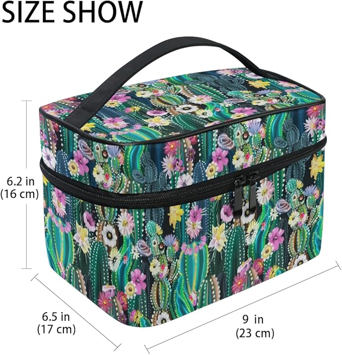 MNSRUU Makeup Bag, Watercolor Cactus Travel Makeup Organizer Bag Cosmetic Cases Toiletry Bags for Girl Women Ladies