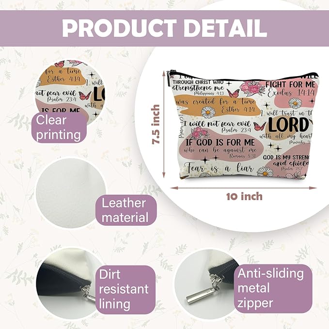 RYYCDOI Bible Christian Makeup Bag, Scripture Cosmetic Leather Bag Pouch, Christian Gifts for Women Faith, Bible Verse Gifts, Religious Christian Gifts for Women(PU)