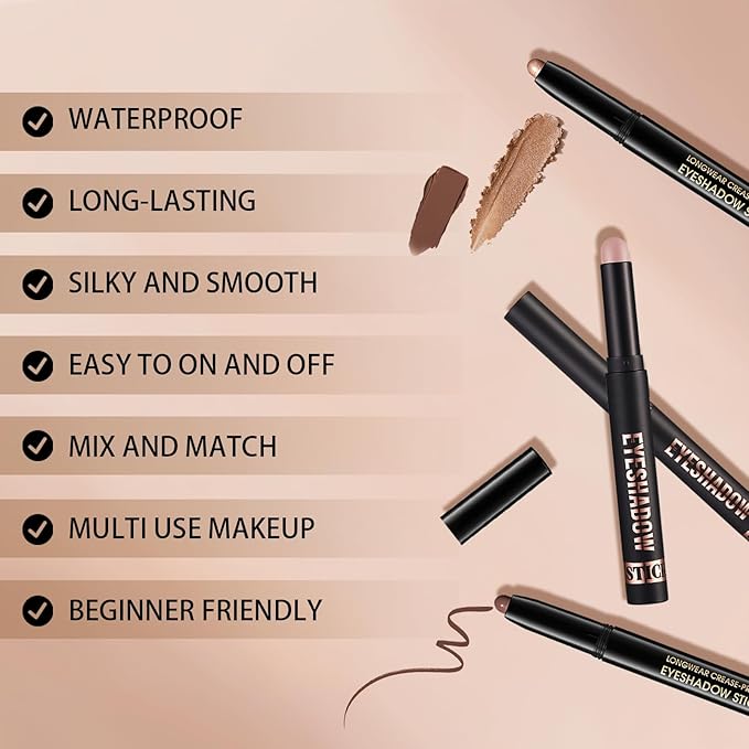 Euphily Matte Cream Eyeshadow Stick, Waterproof Eye Shadow Stick, Long-Lasting and Blendable High Pigmented Single Eyeliner Makeup for Women, 21 Gray Brown