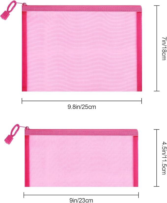 Sinzip 12 Pieces Zipper Nylon Mesh Pouch, Mesh Cosmetic Bags Makeup Bags Pencil Case, Multipurpose Travel Bags for Cosmetic School Office Supplies and Travel Accessories (Multicolored 01, A5+B6)