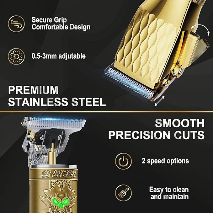 SKERTS Professional Cordless Hair Clippers and T-Blade Beard Hair Trimmer Sets for Men, Barber Clippers with Travel Case, Rechargeable Home Haircut Beauty Kit for Men