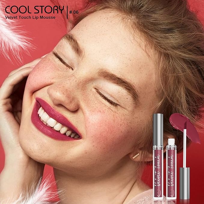 COOL STORY #06 Deep Rose Cherry Velvet Lip Mousse, Matte Lip Mud Lipstick, Smooth Easy‑Glide Lip Color, Waterproof Long Lasting Transfer‑Resistant Lip Gloss for Women Daily Makeup