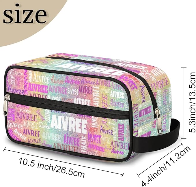KFNHN Personalized Name Makeup Bag for Toiletries, Colorful Rainbow Glitter