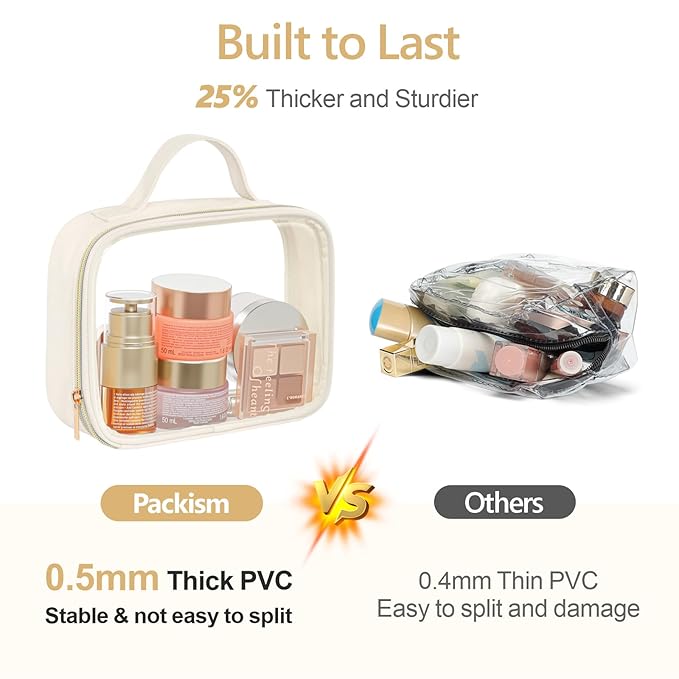 PACKISM Clear Makeup Bag Travel - TSA Approved Toiletry Bag, 2 Cream White
