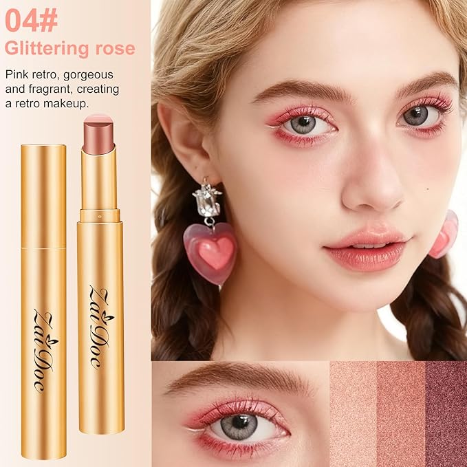 ZAIDOC 3 Color Eyeshadow Stick, Long Lasting & Waterproof Creamy Eye Shadow, with Vitamin E Makeup for Day & Night Look, 0.12 Oz (Glittering rose)