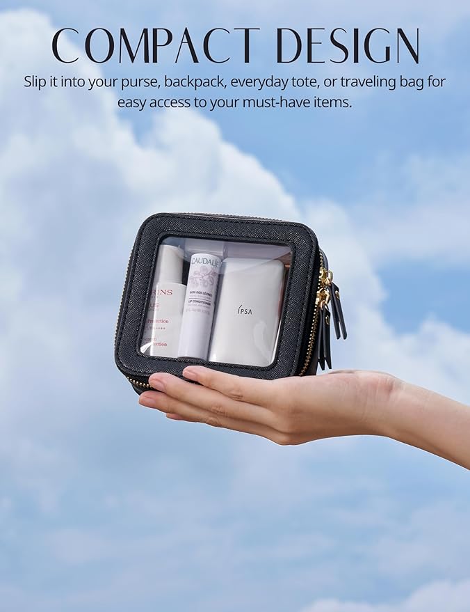 Popvibe Small Clear Makeup Bag for Purse, Travel Cosmetic Case, Black, Mini