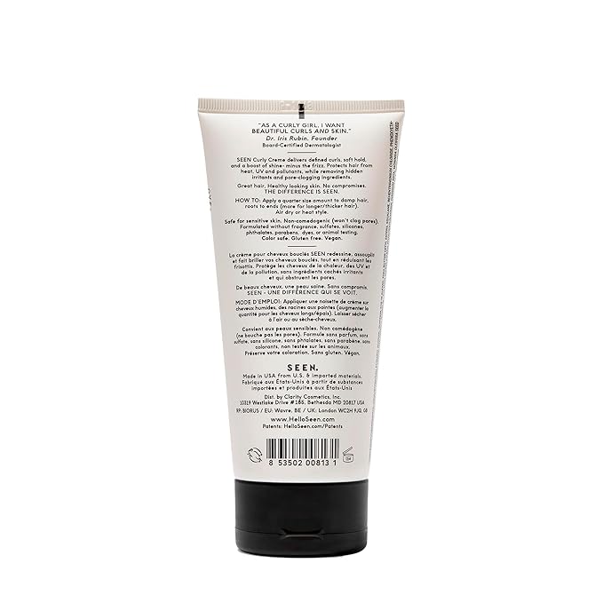 SEEN Curly Creme, Fragrance Free - Non-Comedogenic Curl Defining Styling Hair Cream - Dermatologist-Developed - Anti-Frizz- Heat Protectant - Safe for Sensitive Skin