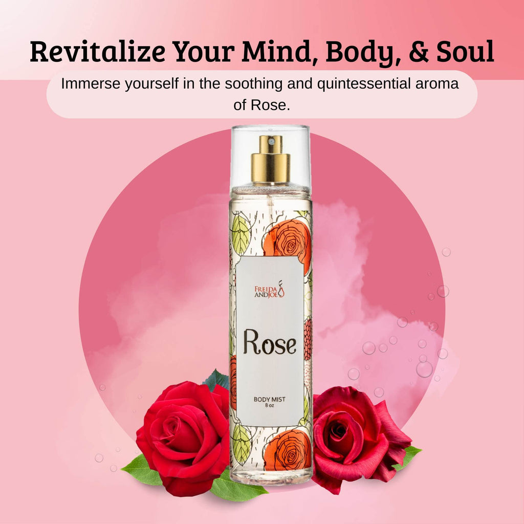 Freida and Joe Rose Elegance Fine Fragrance Body Mist Spray Capturing Timeless Allure of Blooming Roses, 8 oz Spray Bottle Ideal for Gifting, Stocking Stuffer – Mother's Day Gift for Mom
