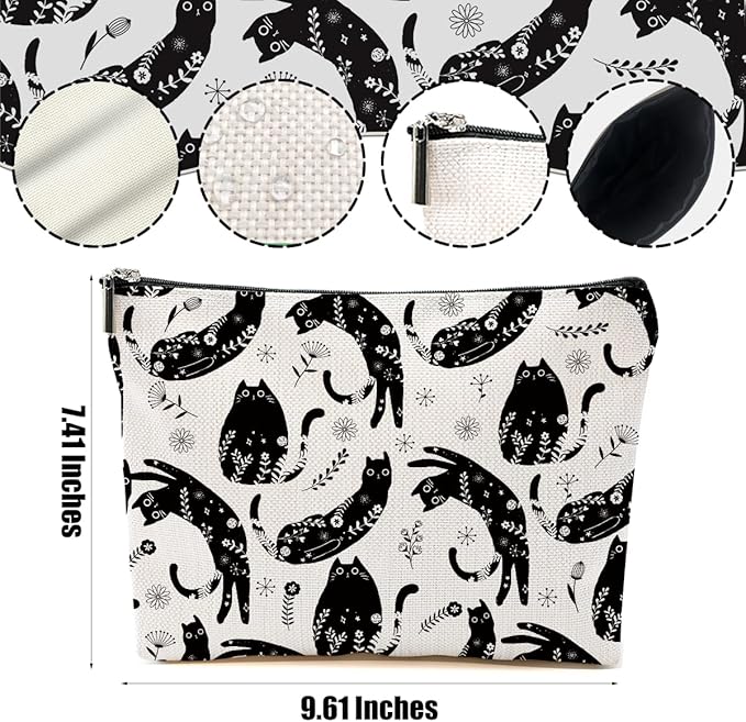 DHKG Botanical Cat Makeup Bag Cat Gifts Cosmetic Bag Cat Lover Gifts for Women Girls Friends Wife Cat Themed Gifts Cat Stuff Travel Organizer Zipper Pouch Graduation Birthday Friendship Gifts