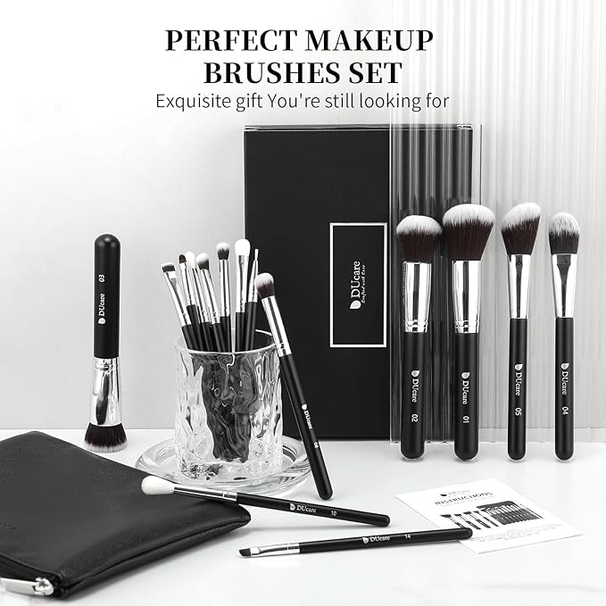 DUcare Makeup Brushes with Travel Bag 15Pcs Makeup Brush Set