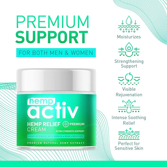 HEMPACTIV Hemp Cream with Menthol, MSM & Arnica – Lightweight, Fast-Absorbing Moisturizing Cream – Refreshing, Non-Greasy Formula for Nourished Skin – 2 Fl Oz