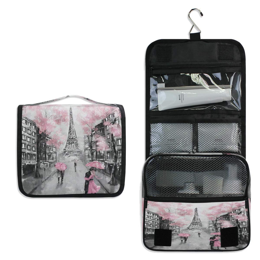 Hanging Toiletry Bag Eiffel Tower Paris Lovers Street Portable Travel Cosmetic Makeup Bag Bathroom Shower Shaving Kit Organizer Bag for Men Women