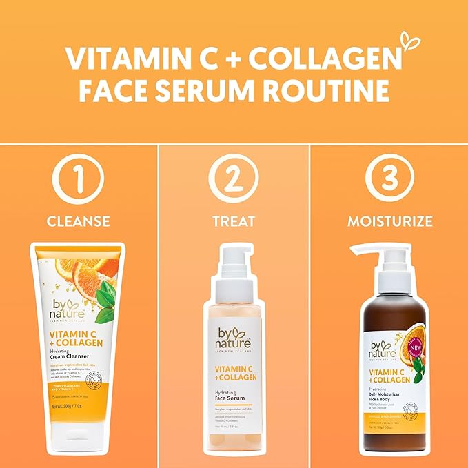 By Nature Vitamin C + Collagen Face Serum - Restore and Energize Tired Skin with Vitamin C, Plumping Collagen, Plus Texture Enhancing Turmeric - Premium Skin Care Serum for Face - 3fl. oz.