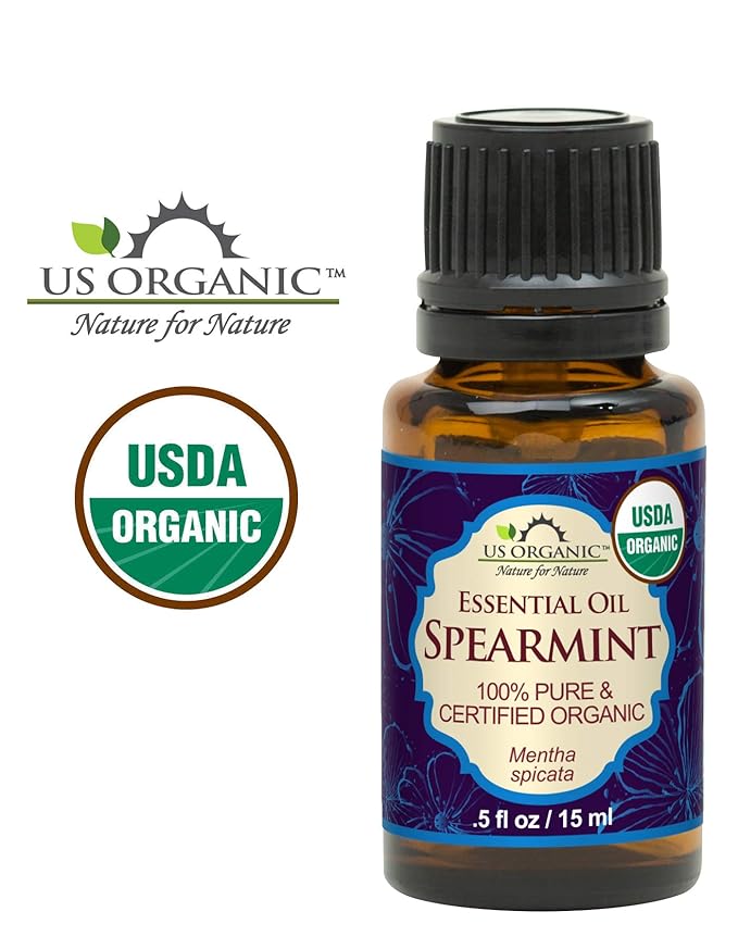 US Organic 100% Pure Spearmint Essential Oil - USDA Certified Organic, Steam Distilled - W/Euro droppers (More Size Variations Available) (15 ml /.5 fl oz)