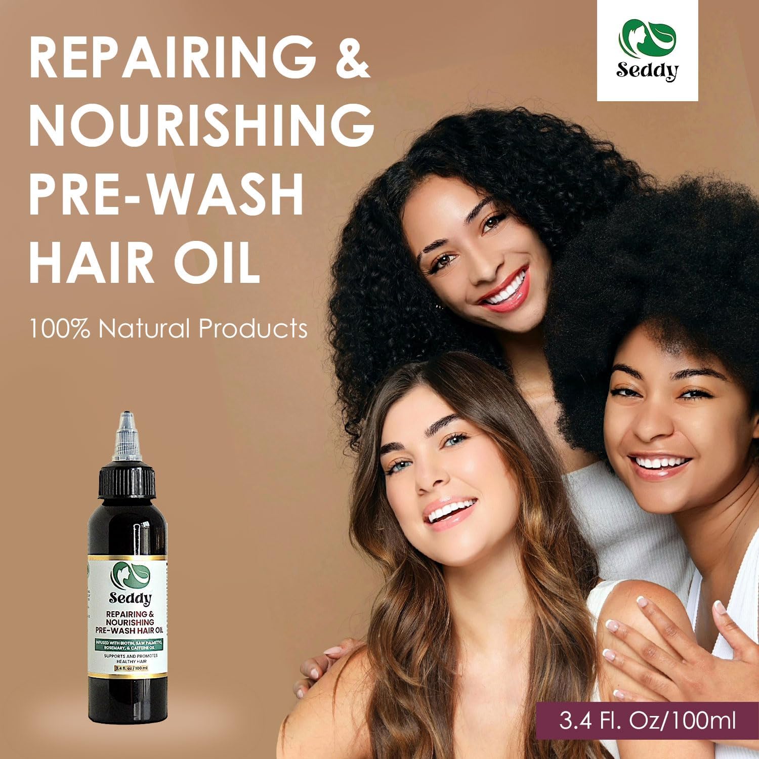 Seddy Pre-Wash Nourishing Treatment Oil for Dryness, Breakage, Split Ends With Castor, Biotin, Coconut, Rosemary, Caffeine Oil, Hair Strengthening Elixir - 3.4 Fl. Oz