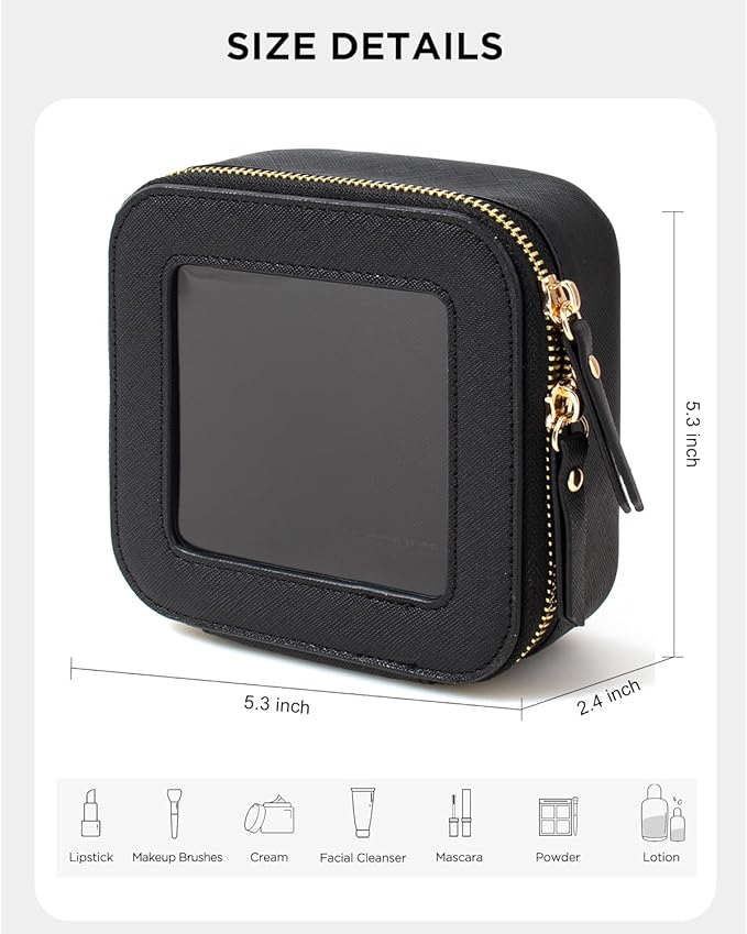 KOTORA Small Makeup Bag for Purse Travel Makeup Bag Clear Cosmetic Bag for Beach, Car Make Up Bag Organizer Storage Traveling Car Accessories Travel Beach Essentials for Women (Mini Black)