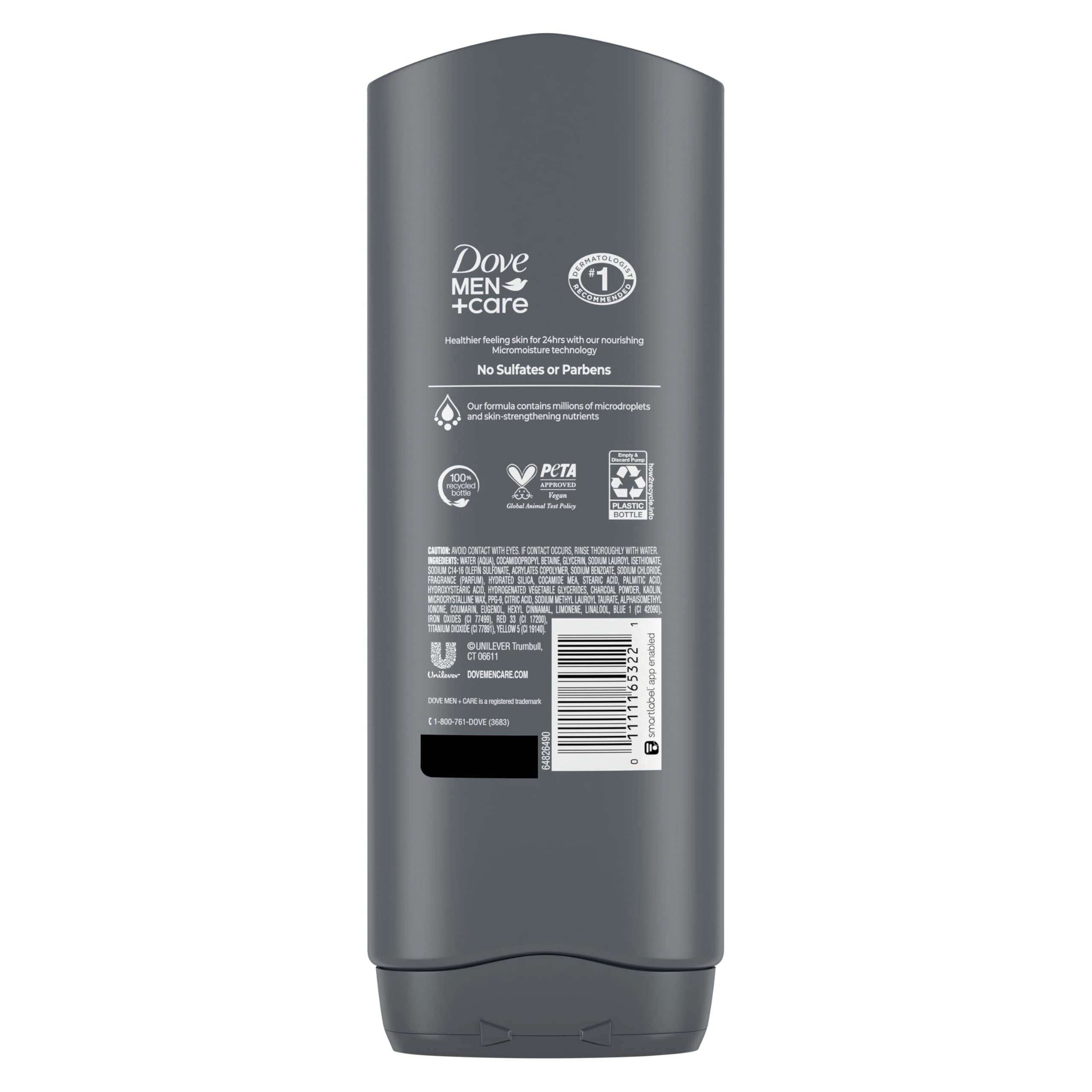 DOVE MEN + CARE Body and Face Wash Purifying Charcoal + Clay Body Wash for Men with 24-Hour Nourishing Micromoisture Technology 18 oz