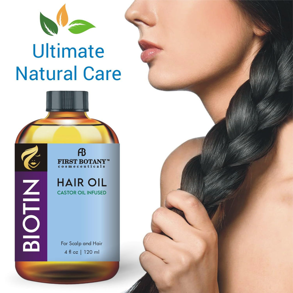 First Botany Biotin Castor Oil Encourages Hair Growth, Scalp & Hair Strengthening Serum, Nourishing Treatment for Split Ends, Dry Scalp, Safe for All Hair Types, 4 fl oz
