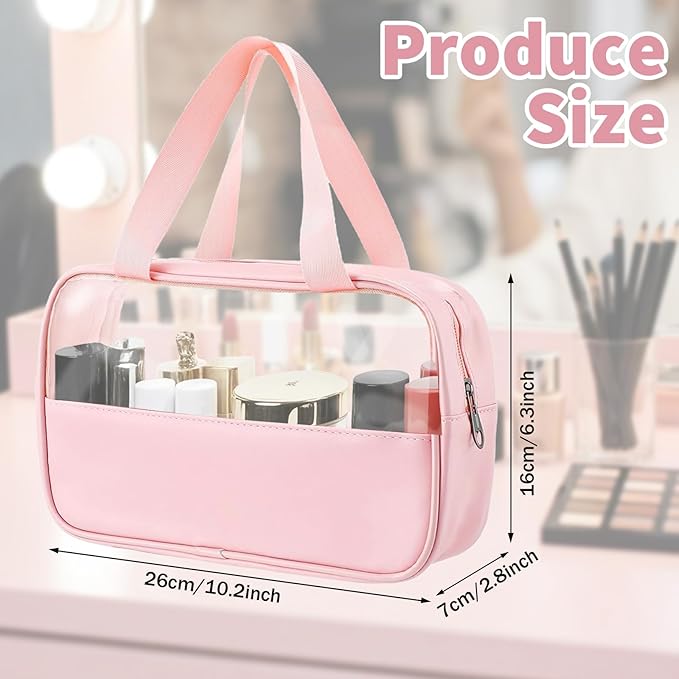 LECEHIVO 12 Pcs Translucent Make up Bag 10.2 x 6.3 x 2.8 Inches Waterproof Toiletry Organizer with Hanging Handles Portable Cosmetic Travel Bag Carry Pouch for Women and Men Travel Storage (Pink)