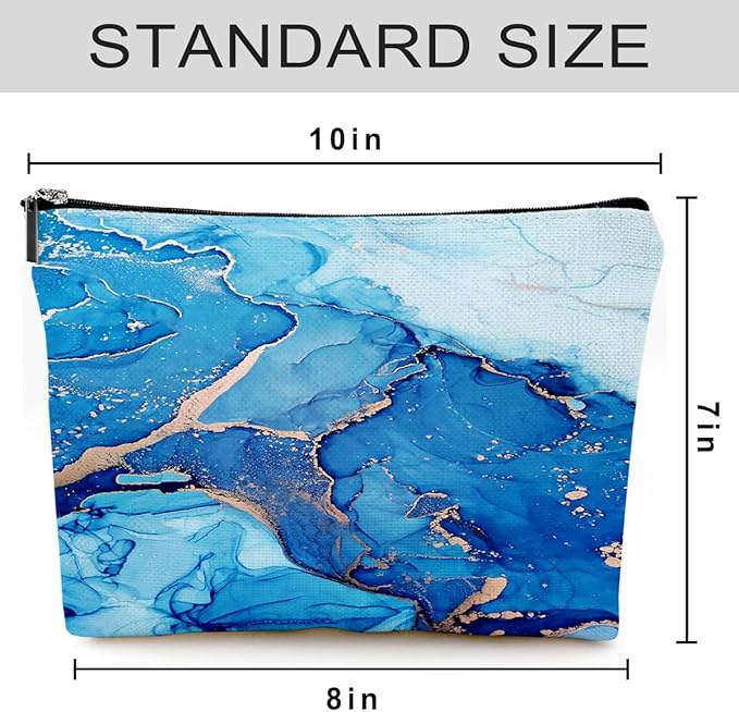 Givotin Small Makeup Bag for Purse Cute Canvas Waterproof Cosmetic Bags for Women Zipper Travel Toiletry Pouch-Blue Marble Makeup Bags