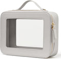 Popvibe Clear Makeup Bag Toiletry Case Travel Transparent Cosmetic Bag with Zipper, Portable Make Up Organizer Traveling Compact Car Bag for Essentials, Beige Grey
