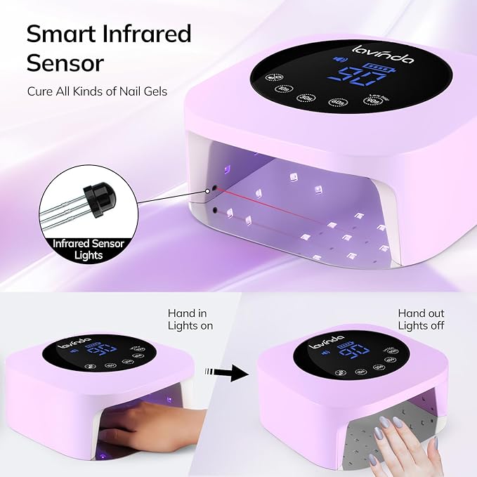 Lavinda LED Nail Lamp Rechargeable UV Light for Gel Nails Macaron Purple