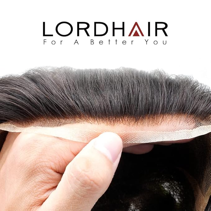 Lordhair Hair System for Men Real Human Hair Full French Lace Mens Hair System Size 8x10 inches Mens Toupee #1B Off Black