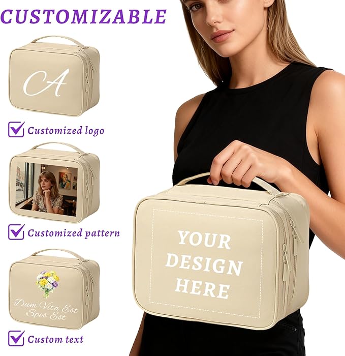 Custom Makeup Bag For Women,Personalized Cosmetic Bag Travel Toiletry Bag,Portable Cosmetic Bag with Elastic Straps Adjustable Dividers Valentine's Wedding Birthday Gifts for Friend Bridesmaid