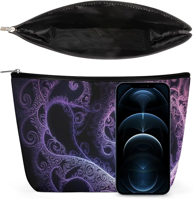 Meaudiwes Fashion Zipper Cosmetic Case, Portable Makeup Case, Personality Toiletry Bag, Trippy Abstract Purple Tie Dye Travel Cosmetic Toiletry Bag