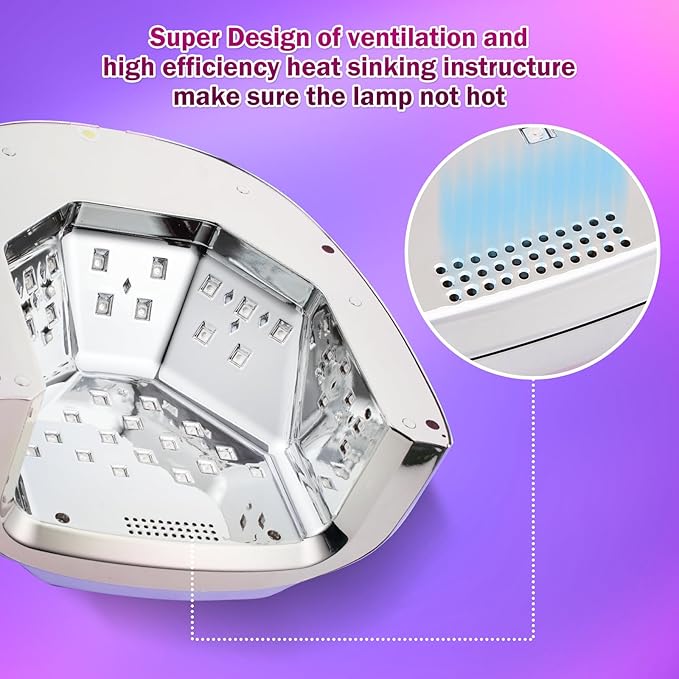 Purtato Professional Rechargeable 96W UV LED Portable Cordless UV Light for Nail Lamp Machine with Removable Stainless Steel Bottom,4 Timer Setting and Smart Sensor Nail Dryer (Gradient Purple)