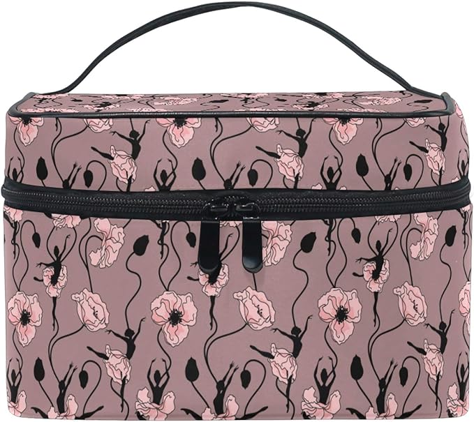 MNSRUU Makeup Bag, Poppy Flower Dancing Girl Travel Makeup Organizer Bag Cosmetic Cases Toiletry Bags for Girl Women Ladies