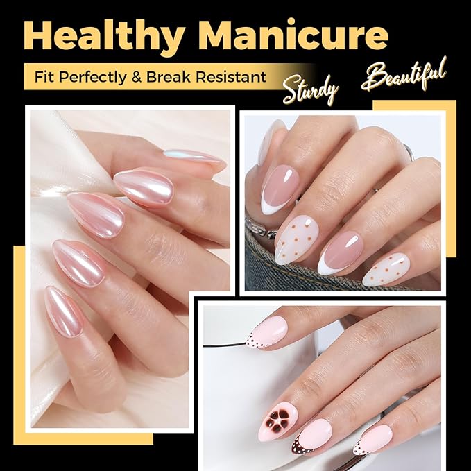 UNA GELLA Short Almond Gel Nail Tips, 600 Pcs Short Nail Tips Almond Shape